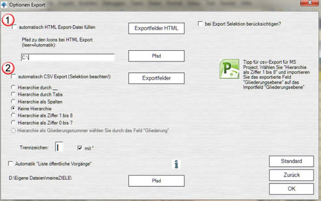 Export-Optionen